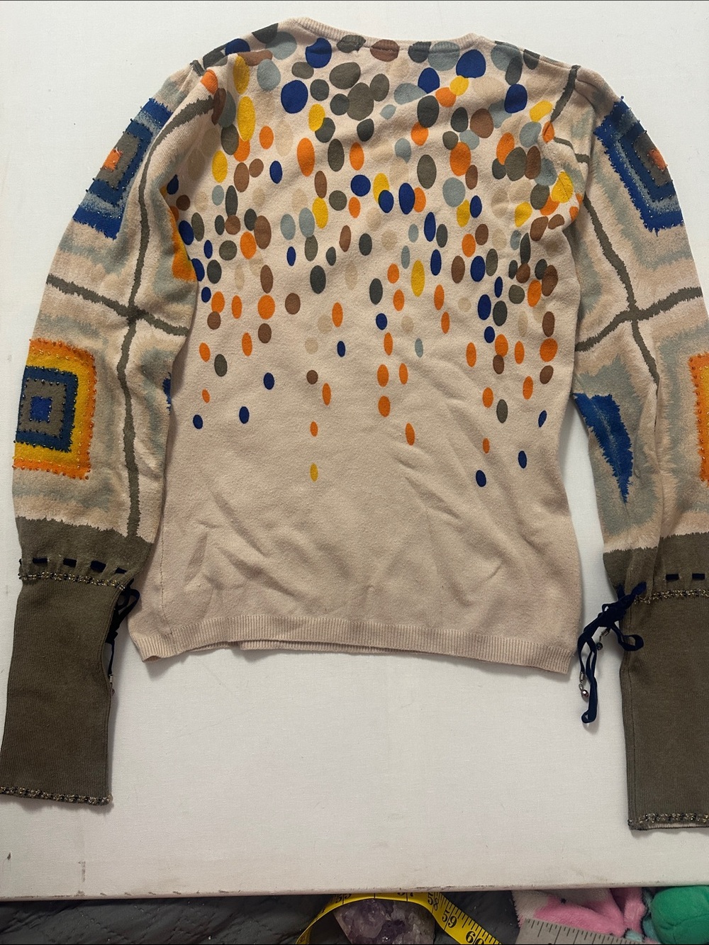 Jane Doe Crewneck Sweater with Multicolor Dot & Geometric Accents - Picture 8 of 8